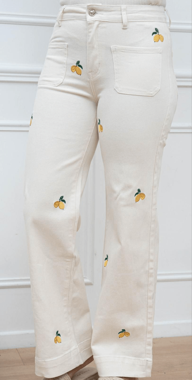 Jean citron brodé wide leg crème 