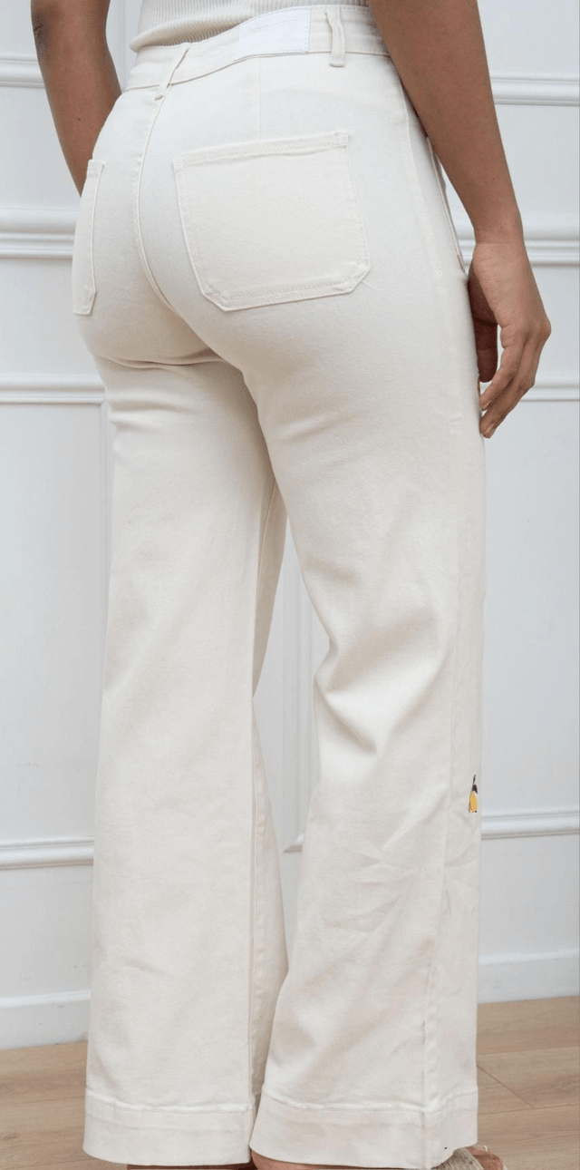 Jean citron brodé wide leg crème 