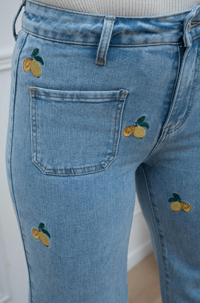Jean wide leg citron brodé 